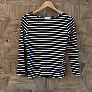 Talbots Women's Black and White Striped Long Sleeve T-shirt Size S Petite